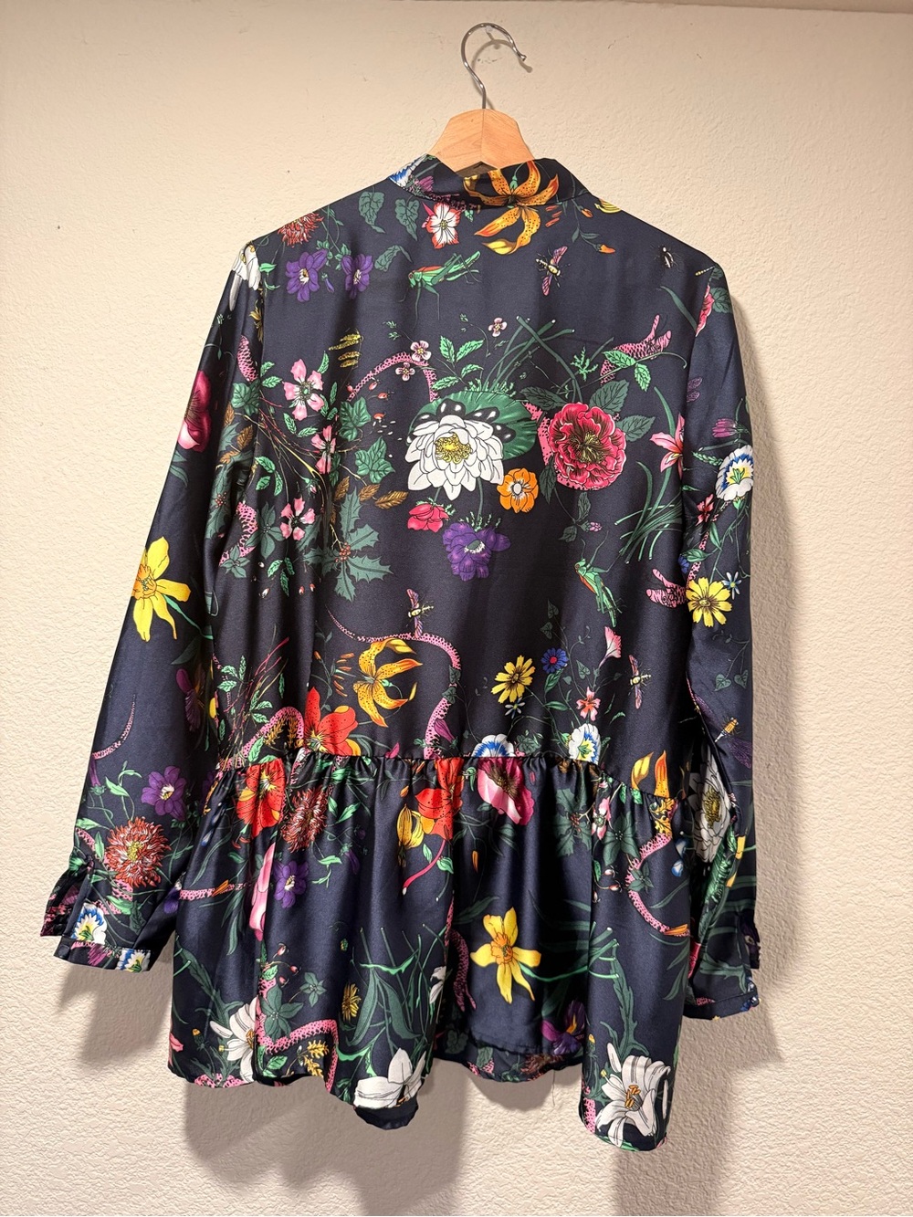 ELLOS Navy Floral Tie-Neck Blouse - Picture 2 of 4
